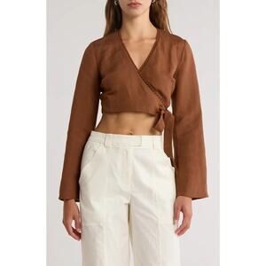 SIMKHAI Hailey Wrap Crop Crochet Trim Top Small